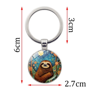 Cartoon sloth time gem keychain with glass dome pendant and 6cm total length measurements