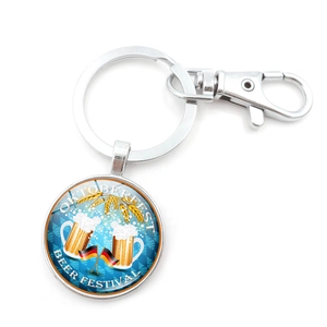 Portachiavi Oktoberfest festa della birra con ciondolo in vetro e chiusura a moschettone