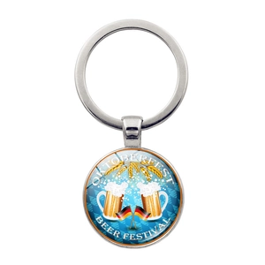 Porte-Clés Fête De La Bière Oktoberfest Alliage Zinc Cabochon Verre Chope Bière Drapeau Allemand Souvenir Pendentif Rétro Anneau