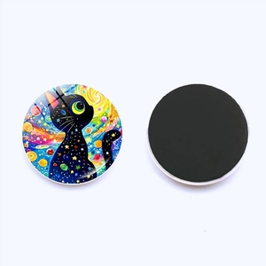 Cartoon galaxy cat crystal glass fridge magnets with black soft magnetic back for home decor