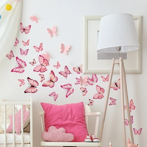 Elegant pink 3D butterfly wall stickers for children's room and home decor accents