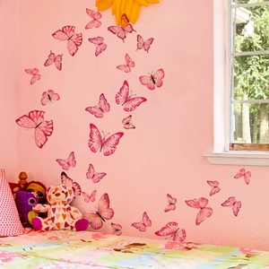 Pink butterfly wall stickers in various sizes for children's bedroom home wall decor