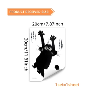 Detail showing 30x20cm size dimensions for cartoon black cat PVC bathroom wall sticker