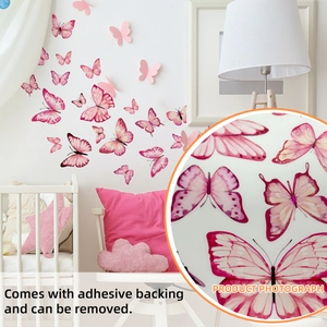 Detail of pink watercolor butterfly wall stickers with self-adhesive backing and gradients
