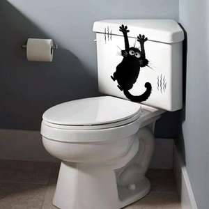 Funny black cat wall decal with scratch marks for bathroom toilet lid decoration