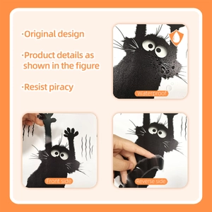 Detail of waterproof cartoon black cat toilet stickers showing double-sided design and texture