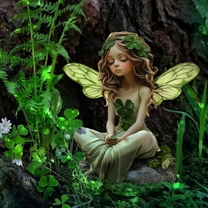 Garden fairy statue with green dress and wings for outdoor yard landscape decoration