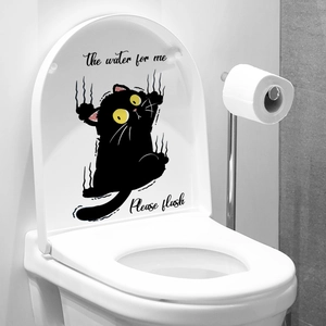 Funny Cartoon Black Cat Toilet Sticker Waterproof PVC Removable Decorative Wall Decal For Bathroom Home Decor