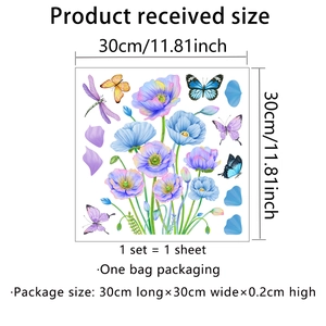 Wandaufkleber mit Blumen und Schmetterlingen für Badezimmer Deko 30x30cm Set