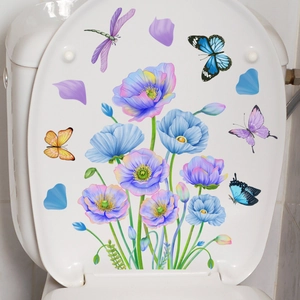 Wasserdichte WC-Sitz Aufkleber mit Blumenverlauf und bunten Schmetterlingen Dekor