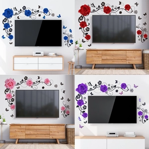 Adesivi Murali Rose Farfalle PVC Autoadesivi Decorazioni Casa Per Soggiorno Camera Da Letto Murale Floreale