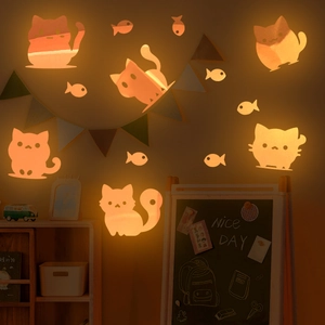 Glow In The Dark Wall Sticker PVC Cartoon Cat Fish Luminous Fluorescent Decal For Kids Room Nursery Bedroom Home Decor