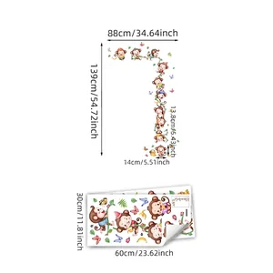 Monkey and butterfly cartoon wall sticker size guide showing 88x139cm finished layout