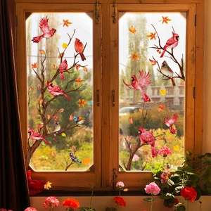Pegatinas de ventana de pájaros cardenales y hojas de arce para decoración