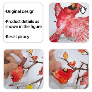 Adhesivo de ventana de doble cara impermeable con pájaros cardenales y ramas de arce