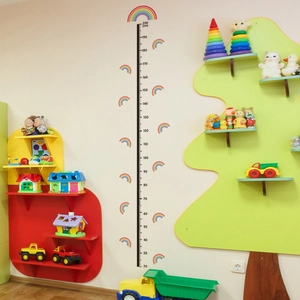 Rainbow themed height growth chart wall sticker for kids room decoration 20-200cm range