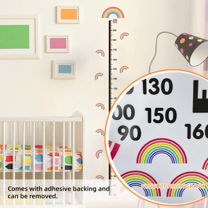 Detail of 200cm rainbow growth chart sticker with adhesive backing and scale marks