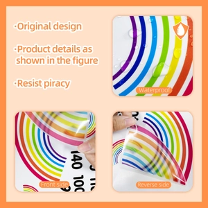 Waterproof rainbow stripe wall sticker for kids room height measurement showing double-sided view