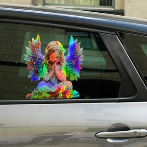 Holographic laser guardian angel car window sticker with colorful iridescent wings
