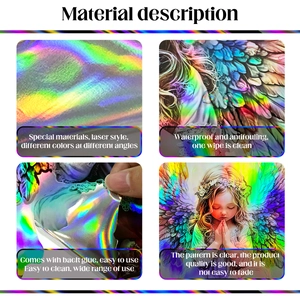 Detailed view of iridescent laser wall stickers showing waterproof material and adhesive back