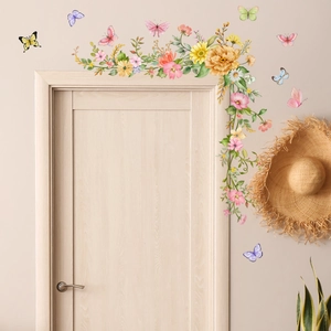 Simple Fresh Botanical Flower Butterfly Wall Sticker PVC Self-adhesive Removable Waterproof Home Decor Decal For Mirror Door Wall