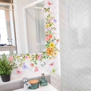 Floral butterfly self-adhesive wall stickers for mirrors and home decoration