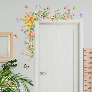 Watercolor flower and butterfly wall decals for corner door frame home decor