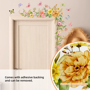 Colorful floral vine wall stickers with butterflies for living room home decor