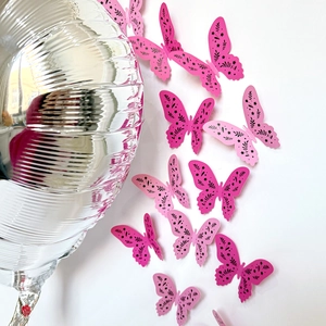 3D pink butterfly wall stickers with floral leaf patterns for DIY home party decoration