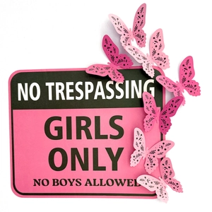 3D pink butterfly wall stickers with Girls Only sign for girl's bedroom DIY decor