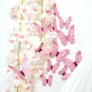 3D pink butterfly wall stickers with realistic feather textures for home wall decor