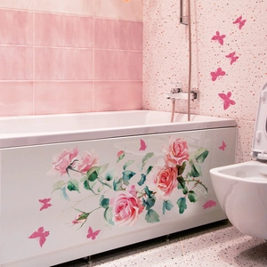 Pink rose vine and butterfly wall stickers for living room and bathroom decoration