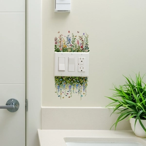 Self-adhesive floral wall sticker with butterflies for light switch home decoration