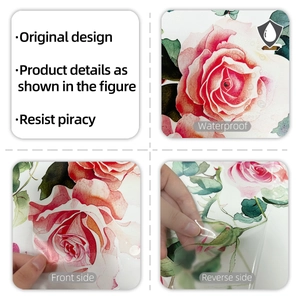 Detail showing waterproof pink rose vine wall sticker with front and reverse side texture