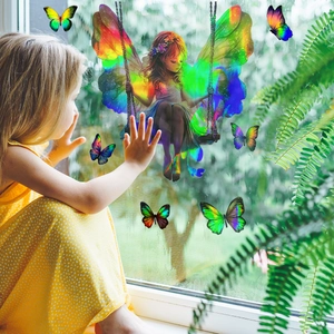 Laser butterfly fairy window sticker with gradient rainbow effect for wall decoration