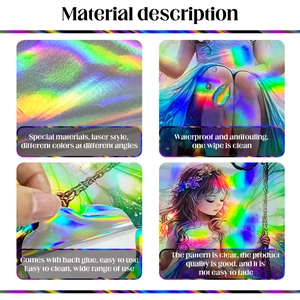 Detailed view of waterproof holographic laser wall stickers with vibrant color shifts