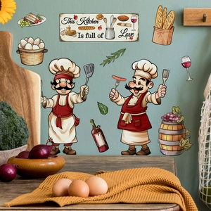 Cartoon chef kitchen wall stickers with food icons and This Kitchen Is full of Love text