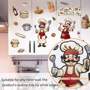 Cartoon chef kitchen wall stickers with food icons and Kitchen full of Love quote