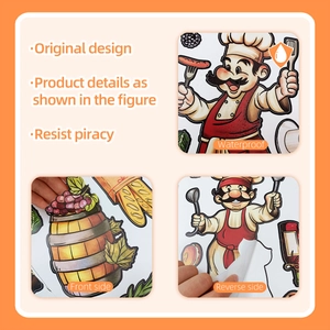 Close-up of waterproof cartoon chef wall stickers showing texture and adhesive backing