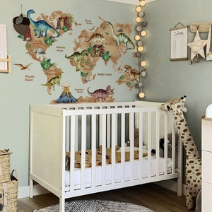 Adesivi murali mappa del mondo dinosauri per decorazione cameretta bambini e asilo