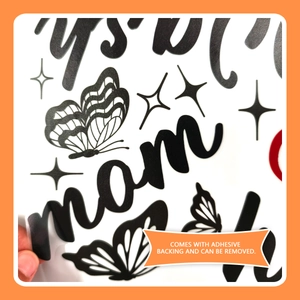 Black vinyl butterfly and mom phrase wall decal with self-adhesive removable design