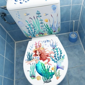 Creative mermaid and jellyfish ocean theme toilet wall decals for bathroom decoration