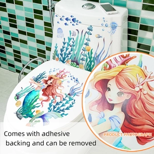 Mermaid and sea life toilet wall stickers with waterproof PVC adhesive backing decor