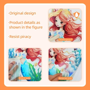 Waterproof cartoon mermaid wall sticker detail showing the front and back side visual effect