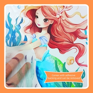 Mermaid and seaweed wall sticker showing adhesive backing and removable feature
