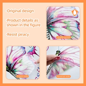 Detailed view of waterproof purple butterfly wall stickers showing wing texture and water drops