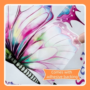 Detail of self-adhesive butterfly wall sticker with watercolor effect and easy peel backing