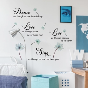 Modern purple butterfly dandelion wall stickers with inspirational quotes for home decor