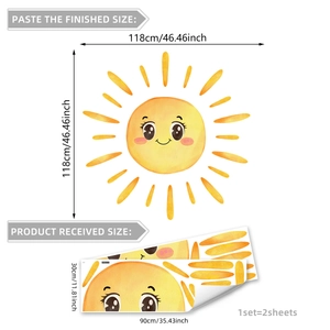 Stickers muraux soleil dessin animé avec dimensions 118x118cm pour décor mural
