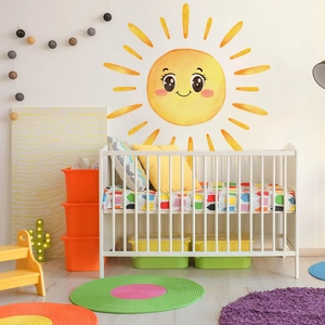 Sticker mural soleil dessin animé avec sourire pour décoration de chambre de bébé et enfant